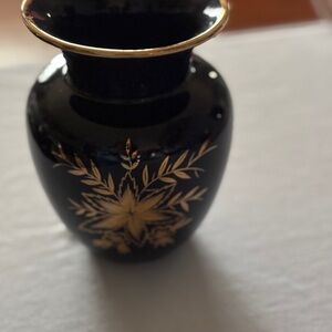 Fischer Germany Echt Cobalt Hand Painted Vase with Gold Floral Design